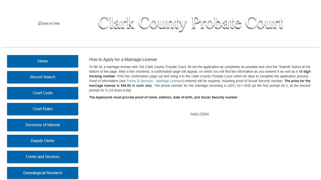 Clark County Probate Court - Marriage Application